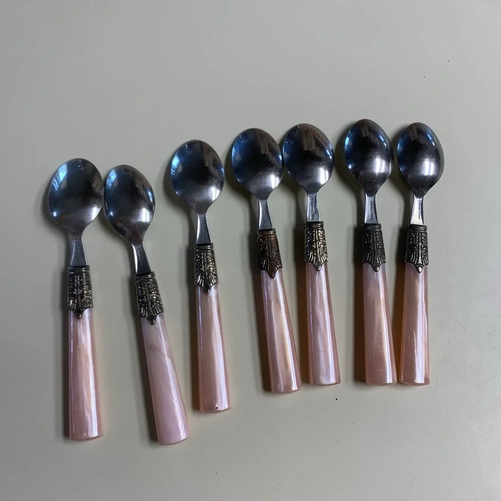 Vintage Gilbson Pink Pearl Roseland Pearlescent Kitchen Flatware Set of 35